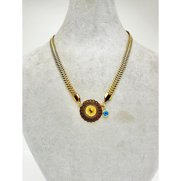 Gold Tuğralı Nazar Boncuklu Kolye